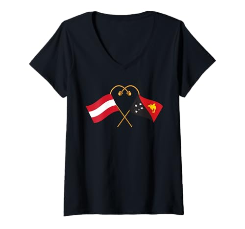 Damen Österreichische Flagge Papua-Neuguinea T-Shirt mit V-Ausschnitt Damen Österreichische Flagge Papua-Neuguinea T-Shirt mit V-Ausschnitt von Österreich Papua-Neuguinea Flagge