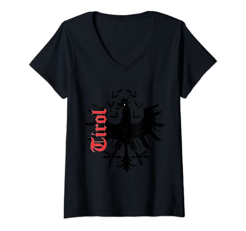 Damen Tirol T-Shirt mit Tiroler Adler im Retro Style Herren Damen T-Shirt mit V-Ausschnitt von Tirol Shop IBK