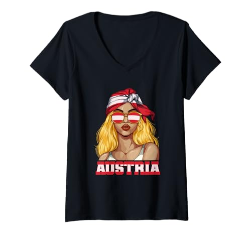 Damen Österreich Österreicher Frau T-Shirt mit V-Ausschnitt von Österreicher Österreich Geschenk