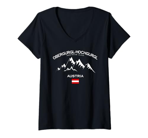 Damen Obergurgl-Hochgurgl Alpen Alpen Skigebiet Österreich Flagge T-Shirt mit V-Ausschnitt Damen Obergurgl-Hochgurgl Alpen Alpen Skigebiet Österreich Flagge T-Shirt mit V-Ausschnitt von Ötztal Alps Tyrol Winter Sports Austrian Souvenirs