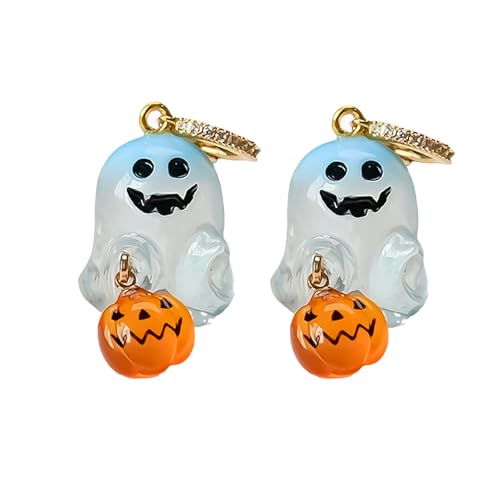 Halloween-Geister- und Kürbis-Ohrringe, klare Acryl-Geister mit orangefarbenen Harz-Kürbissen, vergoldeter Klappverschluss, niedliches Halloween-Schmuck-Accessoire für Frauen Halloween-Geister- und Kürbis-Ohrringe, klare Acryl-Geister mit orangefarbenen Harz-Kürbissen, vergoldeter Klappverschluss, niedliches Halloween-Schmuck-Accessoire für Frauen von OFDNE