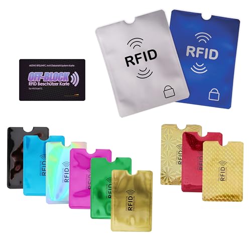 Off-Block RFID Mega-Set 12tlg. Schutzhüllen und Blocker Karte NFC Blocker EC Schutz Etui Neueste Generation 2025 Schutz vor Datendiebstahl und Datenklau Zur Abschirmung Ihrer Chipkarten von OFF-Products