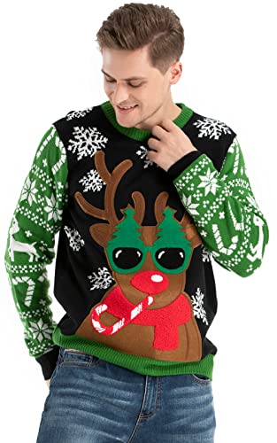 Herren Unisex Lustig Pullover für Weihnachten Strickpullis für Weihnachtsparty SweaterGet Lit with RudyL von OFF THE RACK