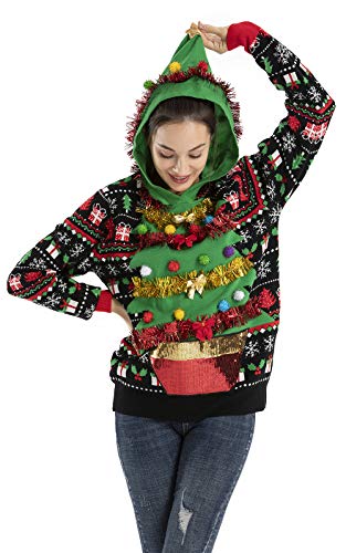 OFF THE RACK Damen Lustig Weihnachtspullover Kapuzenpullover Strickpullis für Weihnachten - Tree Happy This Xmas - XX-Large von OFF THE RACK