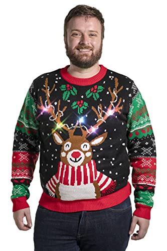 OFF THE RACK Hässlicher Weihnachtspullover, Unisex Lustiger Chunky Fair Isle Gestrickter Festlicher Pullover für Party Get Lit with Rudy XL von OFF THE RACK