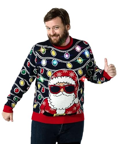 OFF THE RACK Hässlicher Weihnachtspullover, Unisex Lustiger Chunky Fair Isle Gestrickter Festlicher Pullover für Party Light It Up Santa S von OFF THE RACK