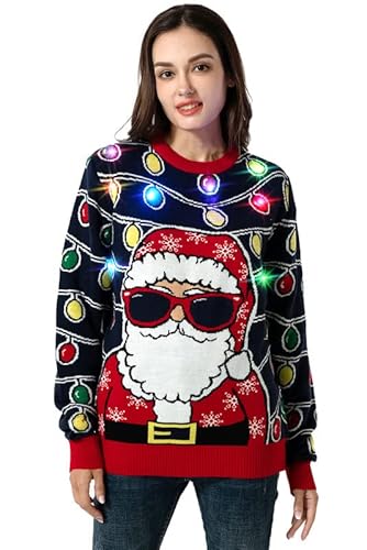OFF THE RACK Hässlicher Weihnachtspullover, Unisex Lustiger Chunky Fair Isle Gestrickter Festlicher Pullover für Party Light It Up Santa XXL OFF THE RACK Hässlicher Weihnachtspullover, Unisex Lustiger Chunky Fair Isle Gestrickter Festlicher Pullover für Party Light It Up Santa XXL von OFF THE RACK