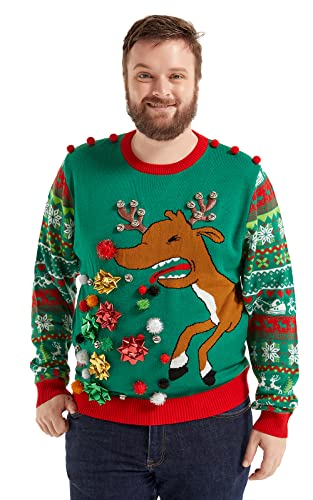 OFF THE RACK Hässlicher Weihnachtspullover, Unisex Lustiger Chunky Fair Isle Gestrickter Festlicher Pullover für Party Rudy Be Fierce L von OFF THE RACK
