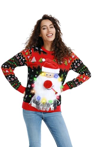 OFF THE RACK Hässlicher Weihnachtspullover Damen Unisex Lustiger LED Chunky Gestrickter Festlicher Pullover für Party Santa XXL von OFF THE RACK
