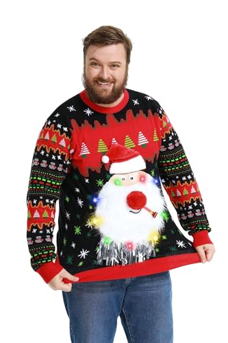 OFF THE RACK Hässlicher Weihnachtspullover Herren Damen Unisex Lustiger LED Chunky Gestrickter Festlicher Rundhalsausschnitt Langarm Pullover für Party Santa XXL von OFF THE RACK