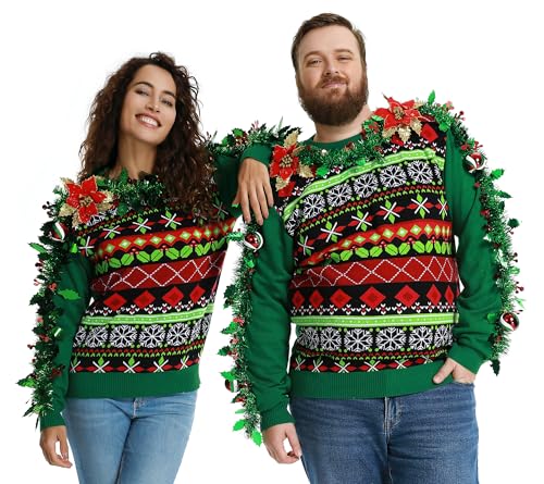OFF THE RACK Weihnachtspullover Herren Damen Unisex Hässlicher Lustiger Chunky Fair Isle Gestrickter Festlicher Rundhalsausschnitt Langarm Pullover für Party Fab Festive Fair Isle 3XL von OFF THE RACK