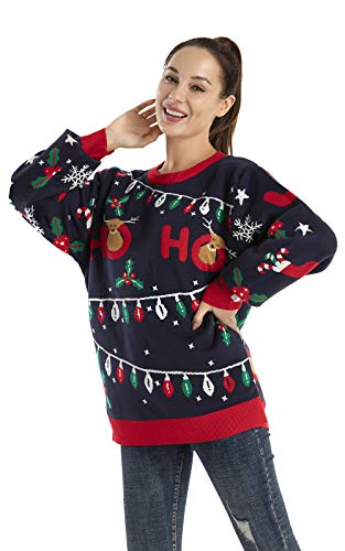 OFF THE RACK Womens Lustig LED Weihnachtspullover für Damen Strickpullover für Weihnachtsparty Pullover Sweater, All The Festive Trimmings, 3XL von OFF THE RACK