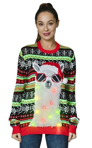 OFF THE RACK Womens Lustig LED Weihnachtspullover für Damen Strickpullover für Weihnachtsparty Pullover Sweater, Llama Loves Sparkle, 3XL von OFF THE RACK