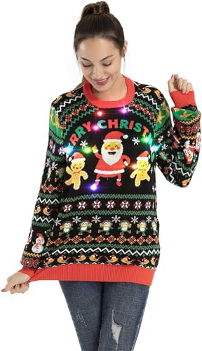 OFF THE RACK Womens Lustig LED Weihnachtspullover für Damen Strickpullover für Weihnachtsparty Pullover Sweater, Season's Shake Off, XXL von OFF THE RACK