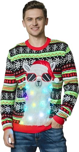 Off The Rack Mens Unisex Herren Lustig LED Weihnachtspullover Pullover Sweater, Mr Llama Lover, XXL von OFF THE RACK