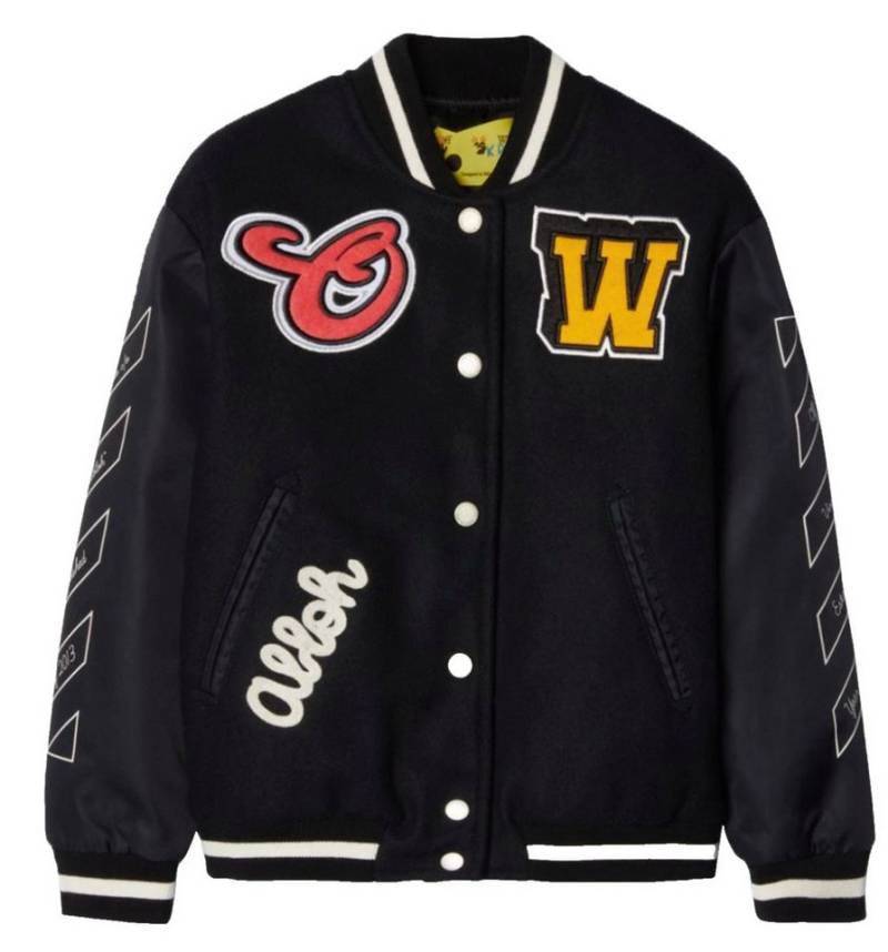 OFF-WHITE Bomberjacke Kids Varsity College Jacke Multicolor Patches vereint luxuriöse Materialien und handwerkliche Präzision von OFF-WHITE