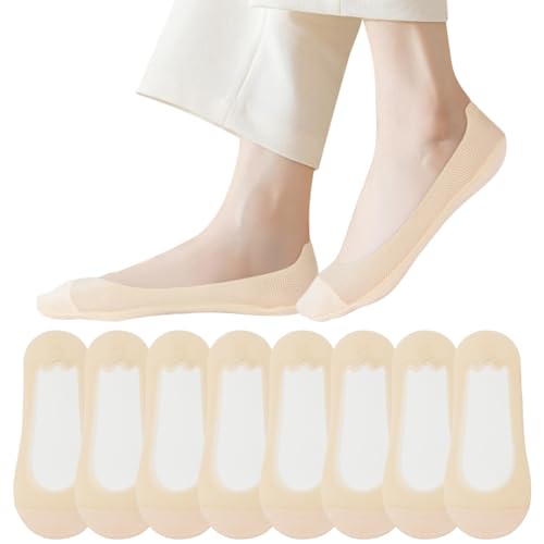 OFFCUP 8 Paar Füßlinge Ballerina Socken Damen Atmungsaktiv mit Siliconpad Unsichtbare Sneaker Socken No Show Rutschfeste Füßlinge Halbsocken für Hohe Absätze Bootsschuhe 36-40 (Hautfarbe) von OFFCUP