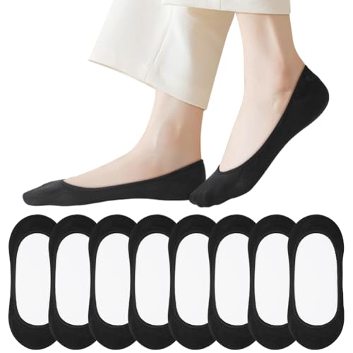 OFFCUP 8 Paar Füßlinge Ballerina Socken Damen Atmungsaktiv mit Siliconpad Unsichtbare Sneaker Socken No Show Rutschfeste Füßlinge Halbsocken für Hohe Absätze Bootsschuhe 36-40 (Schwarz) von OFFCUP