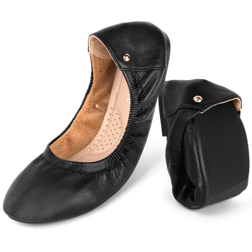 OFFCUP Damen Ballerina Leder, Klassische Flache Ballerinas, Runde Zehe, Freizeit Tanzschuhe, Weiche Leichte Bequeme Flats Schuhe Leicht - 39 von OFFCUP