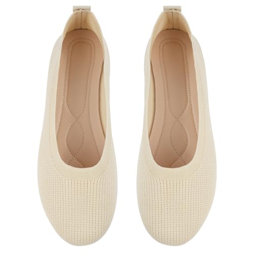 OFFCUP Damen Ballerinas Knit Kleid Schuhe Runde Zehe, Flats, Slip On, Maschenware Bequem Weich Ballerina Beige - 39 von OFFCUP