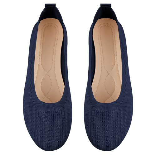 OFFCUP Damen Ballerinas Knit Kleid Schuhe Runde Zehe, Flats, Slip On, Maschenware Bequem Weich Ballerina Dunkelblau - 41 von OFFCUP