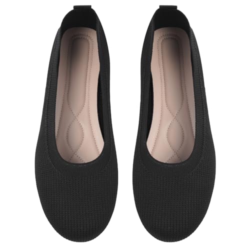 OFFCUP Damen Ballerinas Knit Kleid Schuhe Runde Zehe, Flats, Slip On, Maschenware Bequem Weich Ballerina Schwarz - 40 von OFFCUP