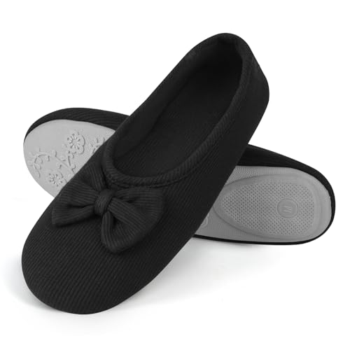 OFFCUP Damen Hausschuhe, Memory Foam Leicht Frottee Hausschuhe, Gemütlich Ballerinas Hausschuhe Faltbare Ballerinas Hüttenschuhe Indoor Antirutsch Baumwolle Warme Slippers von OFFCUP