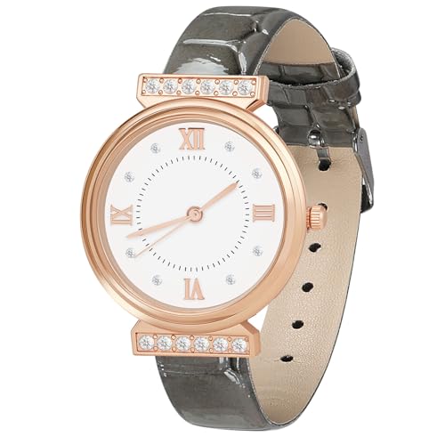 OFFCUP Damenuhr, Damen Analog Quarz Uhr mit Leder Armband, Uhren Damen Diamant Einfache Business Klassische Armbanduhr Lässig Quarzuhr Kleideruhr, 3 Zeiger -Grau von OFFCUP