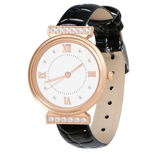 OFFCUP Damenuhr, Damen Analog Quarz Uhr mit Leder Armband, Uhren Damen Diamant Einfache Business Klassische Armbanduhr Lässig Quarzuhr Kleideruhr, 3 Zeiger -Schwarz 2 von OFFCUP