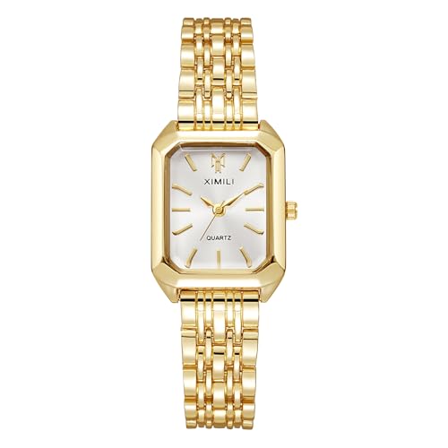 OFFCUP Damenuhr Rechteckige, Damen Analog Quarz Uhr mit Edelstahl Armband, Uhren Damen Klein Einfache Vintage Klassische Armbanduhr Lässig Quarzuhr Kleideruhr, 3 Zeiger -Weiß von OFFCUP