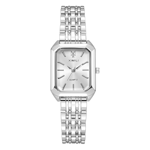 OFFCUP Damenuhr Rechteckige, Damen Analog Quarz Uhr mit Edelstahl Armband, Uhren Damen Klein Einfache Vintage Klassische Armbanduhr Lässig Quarzuhr Kleideruhr, 3 Zeiger -Weiß von OFFCUP