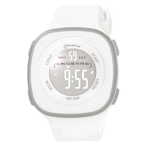 OFFCUP Digital Uhren für Kinder, Wasserdicht Kinderuhr Digital, Kinder PU Armbanduhr Sports Outdoor Digitaluhr mit Wecker Datum Stoppuhr Led Lichter Uhr-Weiß von OFFCUP
