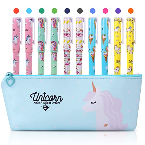 OFFCUP Einhorn Stifte Set, Unicorn Federmappe mit 10 Gelstifte, Geschenke für Mädchen und Jungen, Schreibwaren Set für Geburtstag, Blau OFFCUP Einhorn Stifte Set, Unicorn Federmappe mit 10 Gelstifte, Geschenke für Mädchen und Jungen, Schreibwaren Set für Geburtstag, Blau von OFFCUP