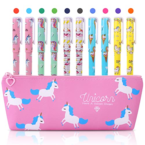 OFFCUP Einhorn Stifte Set, Unicorn Federmappe mit 10 Einhorn Gelstifte, Einhorn-Geschenke für Mädchen und Jungen, Einhorn Schreibwaren Set für Geschenk Geburtstag, Rosa von OFFCUP