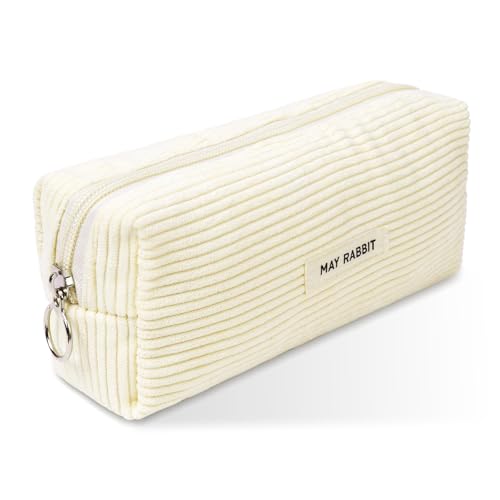 OFFCUP Federmäppchen Mädchen Mäppchen Cord-Stoff, Pencil Case Teenager Stiftetasche Tragbare Schreibwaren Tasche, Federtaschen Schlampermäppchen mit Reißverschluss, Federmappe für Schule, Büro - Weiß von OFFCUP