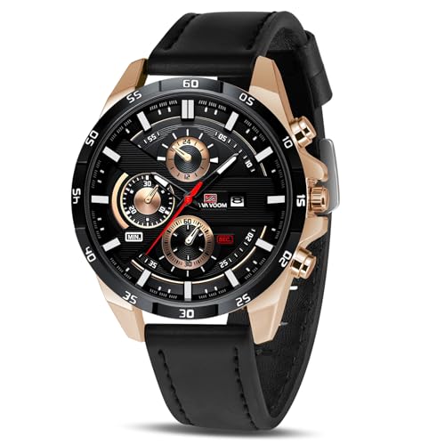 OFFCUP Herren Uhr Männer Analog Quarz Chronograph Braun Leder larmband, Armbanduhren Herren mit Datum, Uhren Mode Casual Business Uhr für Klassische Elegantes Geschenk -Schwarz von OFFCUP