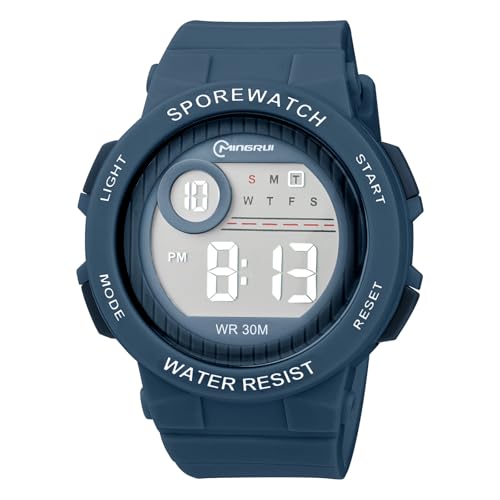 OFFCUP Digital Uhren für Kinder, Wasserdicht Kinderuhr Digital, Kinder PU Armbanduhr Sports Outdoor Digitaluhr mit Wecker Datum Stoppuhr Led Lichter Uhr -Blau von OFFCUP