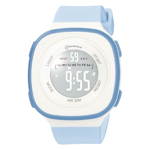 OFFCUP Digital Uhren für Kinder, Wasserdicht Kinderuhr Digital, Kinder PU Armbanduhr Sports Outdoor Digitaluhr mit Wecker Datum Stoppuhr Led Lichter Uhr -Blau von OFFCUP