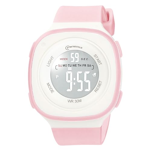 OFFCUP Digital Uhren für Kinder, Wasserdicht Kinderuhr Digital, Kinder PU Armbanduhr Sports Outdoor Digitaluhr mit Wecker Datum Stoppuhr Led Lichter Uhr -Rosa von OFFCUP