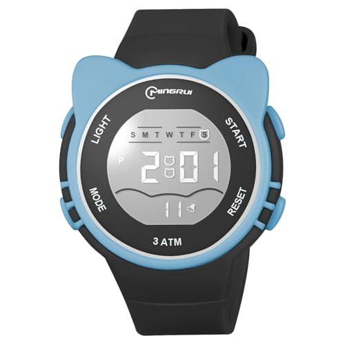 OFFCUP Digital Uhren für Kinder, Wasserdicht Kinderuhr Digital, Kinder Silikon Armbanduhr mit Katzenmotiv Sports Outdoor Digitaluhr mit Wecker Datum Stoppuhr Led Lichter Uhr -Schwarz von OFFCUP