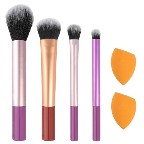 OFFCUP Pinselset Makeup Professionelles Foundation Make up Pinsel Set Set Premium Puderpinsel Lidschatten Blush Schminkpinsel Set Beauty Schwamm für Foundation, Rouge, Lidschatten und Puder(4+2 Stück) von OFFCUP