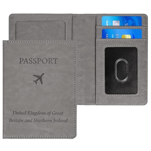 OFFCUP Reisepasshülle, Reisepass Hülle Kunstleder Passport Cover mit RFID-Blocker, Reisepass Organizer für Damen Herren, Schutzhülle Tasche für Kreditkarten Ausweis und Reisedokumente(Hellgrau) von OFFCUP