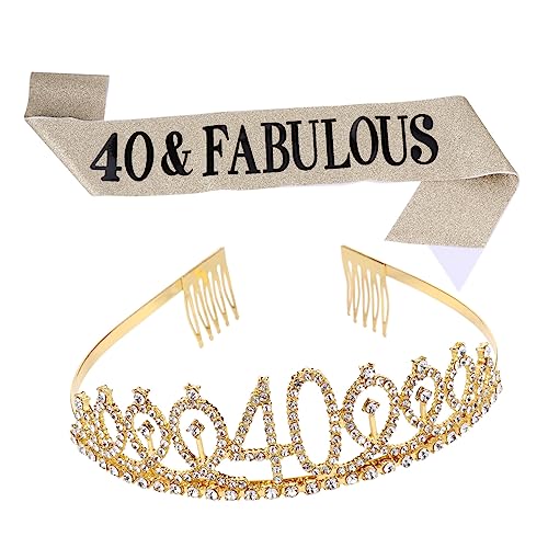 OFFIGAM 1 Satz 2 Stück Krone Zeremonieller Gürtel Etikettengürtel Zum Geburtstag Ritueller Gürtel Prinzessin 40. Prinzessin 40. Geburtstag Tiara Schärpe Und Mädchen Golden Legierung von OFFIGAM