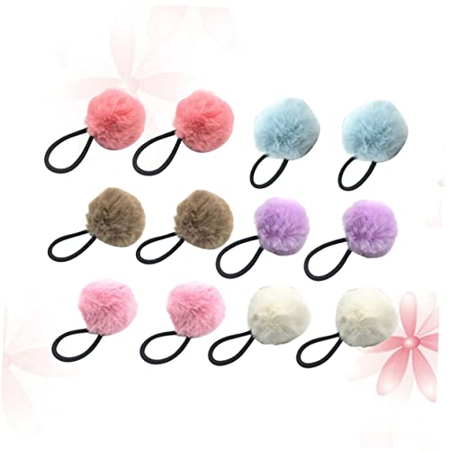 OFFIGAM 12 Stück Fluffy Ball Haargummis Elastische Haarbänder Weiß Khaki Helllila Wassermelone für Mädchen Stylische Ponytail Halter mit Ball für von OFFIGAM