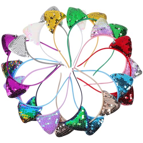 OFFIGAM 12stücke Katzenohren Haarband Mit Pailletten Süße Stirnbänder Für Frauen Und Mädchen Katzenohr Kopfschmuck Haar Zubehör Für Cosplay Und Partys von OFFIGAM