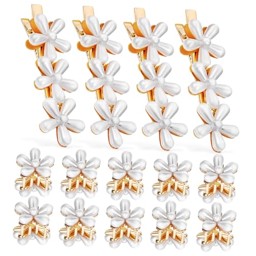 OFFIGAM 14 Stück Perlenblumen Haarklammern Teiliges mit Kleinen Klauenclips und Haarklammern Eleganter Haarschmuck für Damen und Mädchen Haaraccessoire für Besondere Anlässe von OFFIGAM