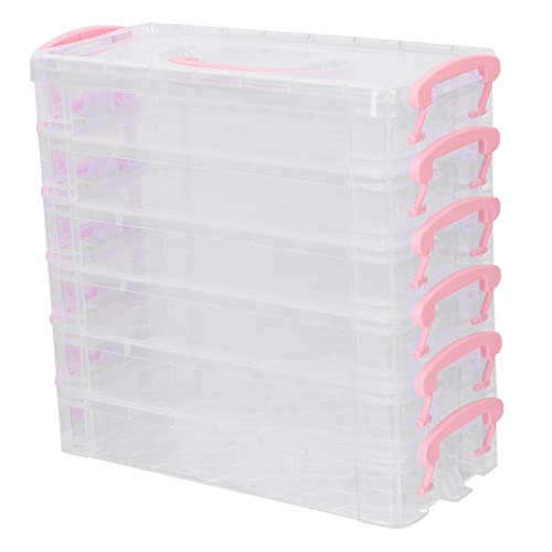 OFFIGAM Großvolumige Stapelbare Stiftebox Tragbares Und Abnehmbares Federmäppchen Für Schreibwaren Und Künstlermaterialien Transparent Rosa Verschluss von OFFIGAM