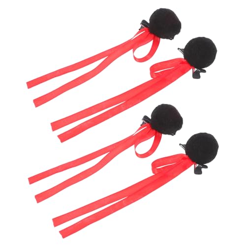 OFFIGAM 2paare Pompom Haarspangen Mit Ribbons Multifunktionale Rutschfeste Haarschmuck Für Mädchen Süße Haaraccessoires Für Hochzeiten Partys Und Alltag von OFFIGAM