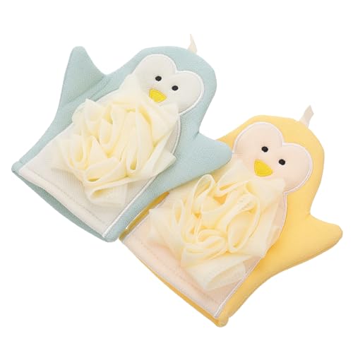 OFFIGAM 2 Stück Badetücher Doppelseitige Peeling Handschuhe für Sanfte Hautreinigung Reichhaltiger Schaum für Junge Mädchen und Kleinkinder Gelb Blau von OFFIGAM