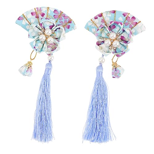OFFIGAM 2 Stück Japanische Fächer Haarklammer mit Quasten Haarschmuck für Damen für Hochzeiten und Feste Vintage Haaraccessoires für Kimono und Geisha von OFFIGAM